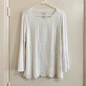 Chicos Women Embroidered Lace Overlay Top 1X Boho Cottage Fairy Whimsical Dainty